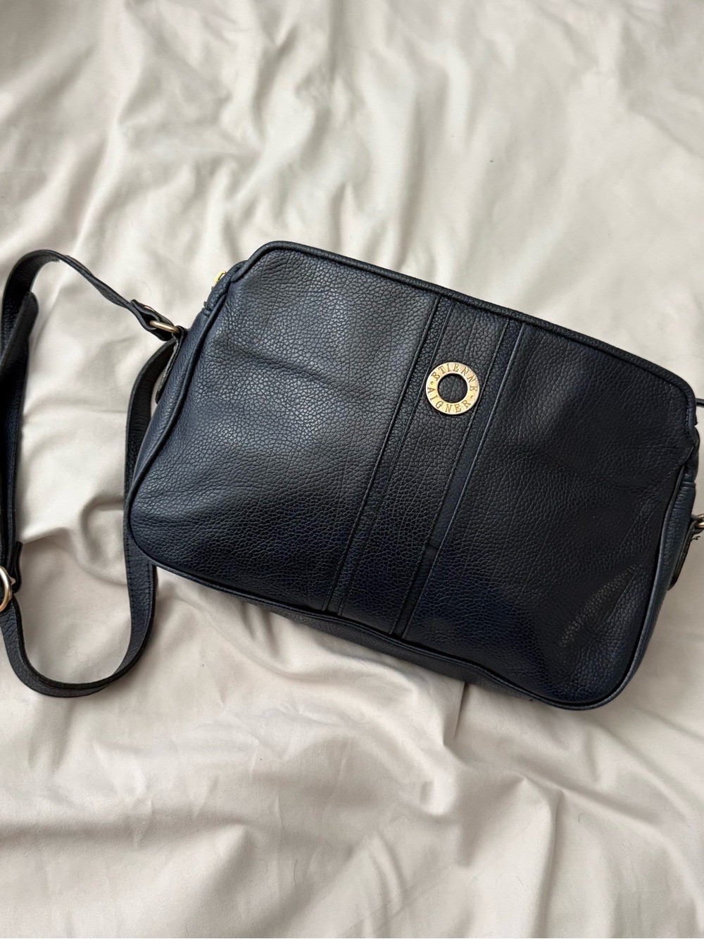 Etienne Aigner Shoulder Bag Navy Blue Leather Vintage 90s Classic Retro Reclaim